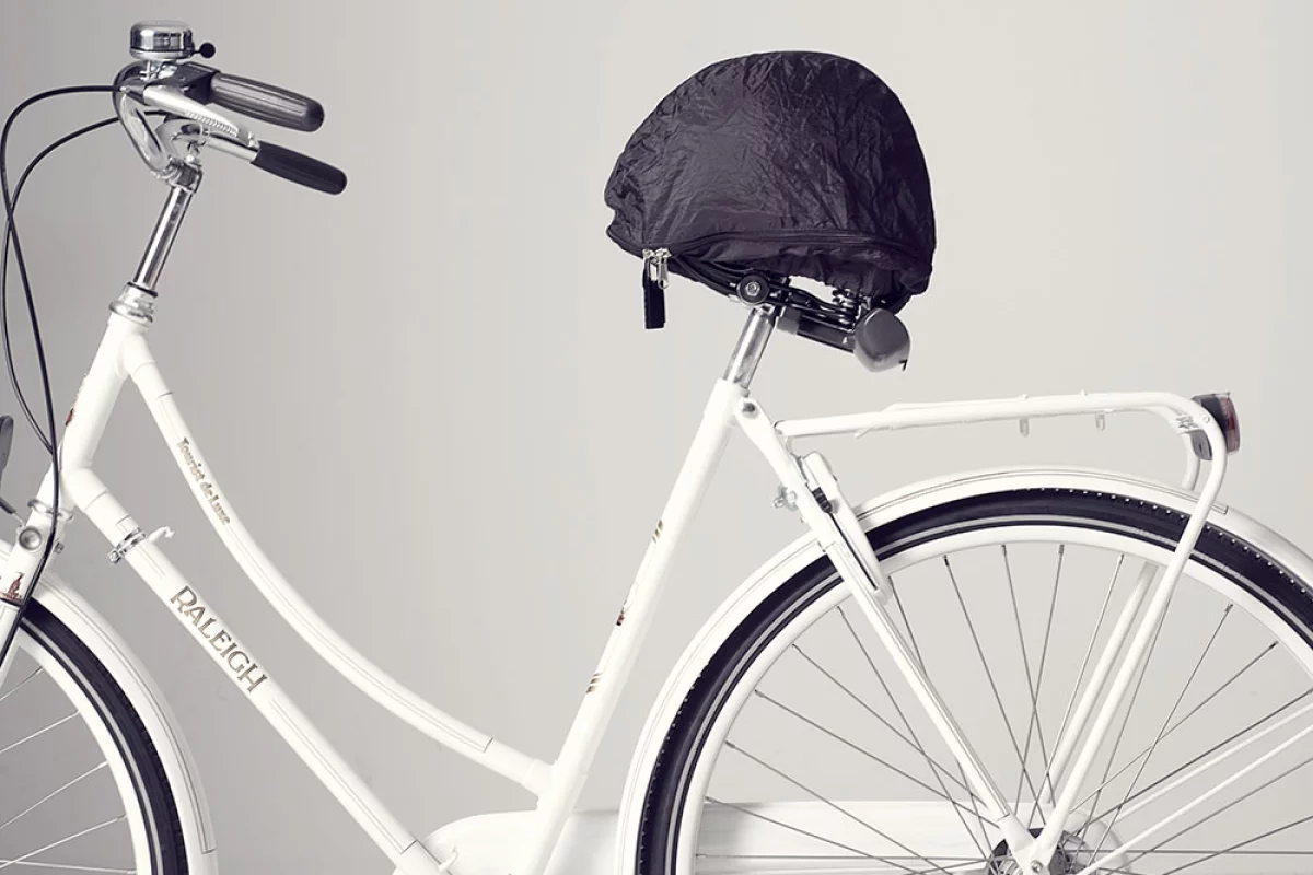 The HelmMate – it's like a helmet-storing umbrella for your saddle