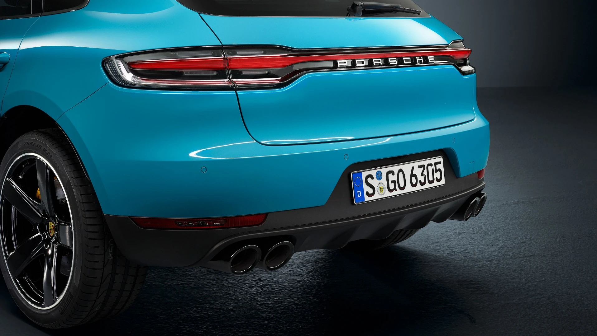 The Macan's new "3D light bar" is noted in this photo of the SUV's rear