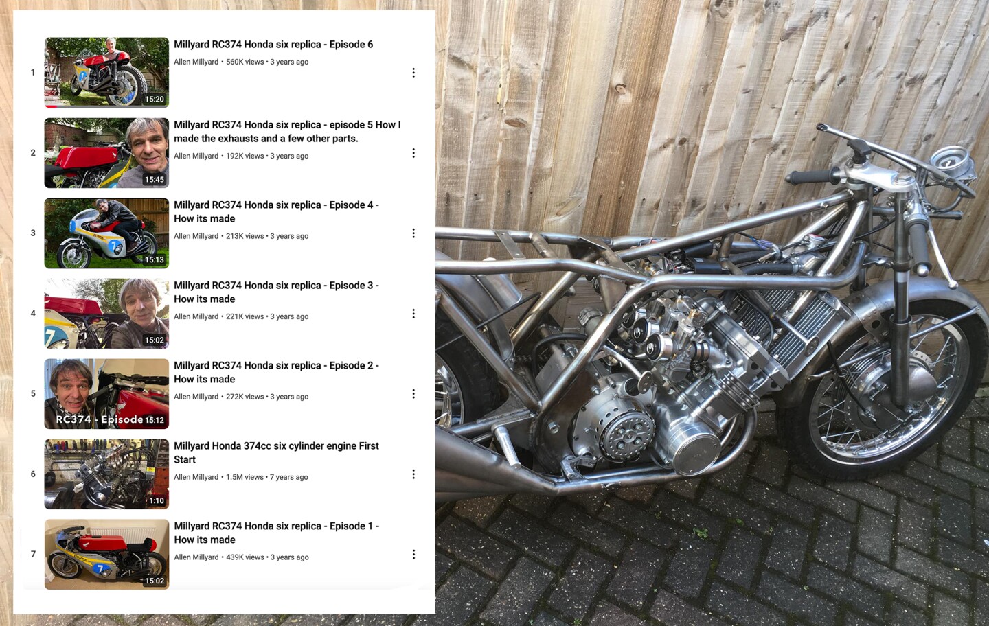 Allen Millyard's 374cc Honda six-cylinder Mike Hailwood replica began with a pair of Yamaha FZR250RR four-cylinder engines. Pablo Picasso never made Youtube videos showing how he created his magic, but Millyard does. Just visit his Youtube Channel for blow-by-blow coverage.