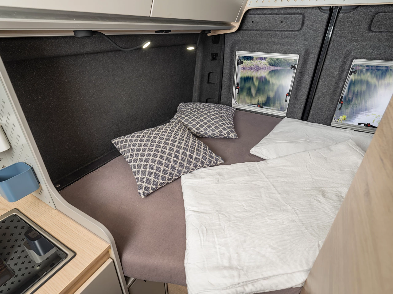 The Boxtime 540 MQ and 600 MQ have transverse rear beds, while the larger two models have longitudinal rear beds
