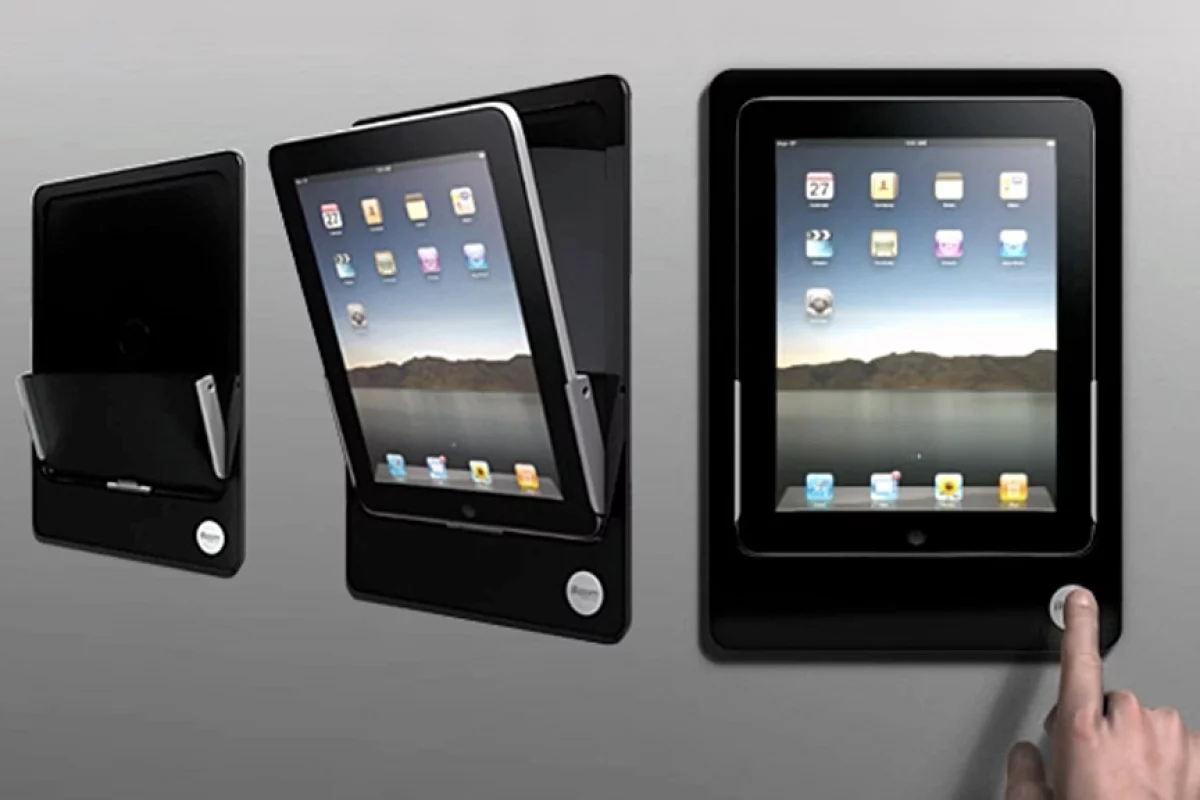 The iRoom iDock sits flush with the wall to mount an iPad in the wall