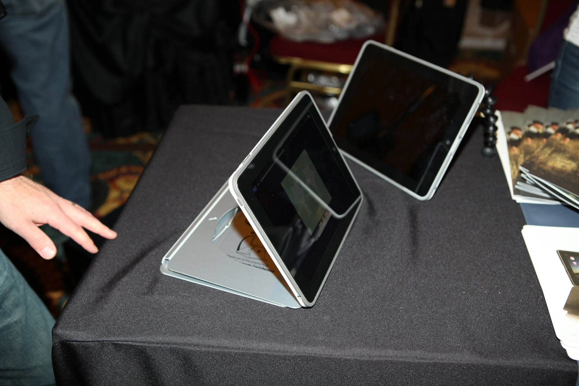 One of the display orientations offered by the fiendishly clever Joby Ori iPad stand