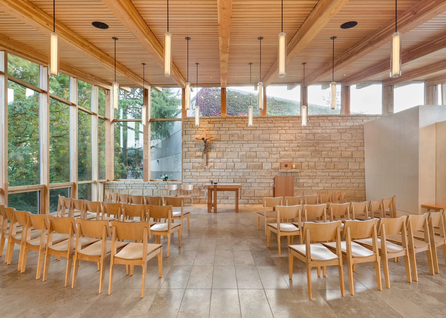 Our Lady of Montserrat Chapel by Hennebery Eddy Architects won the Wood in Educational Buildings award
