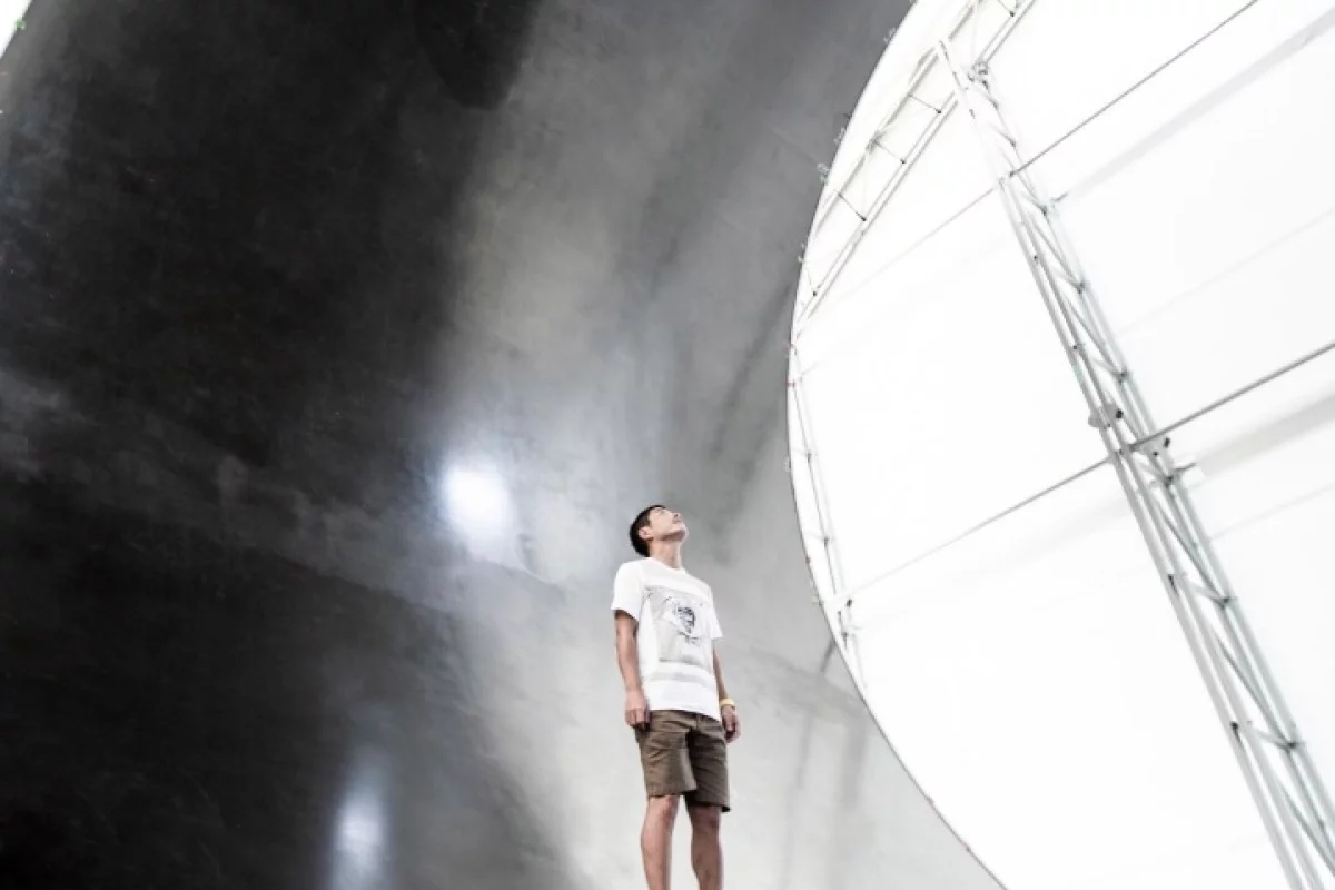 Japanese art curator Yusaku Maezawa, pictured inside a component of the BFR, says he has always been inspired by the Moon – and he's booked a ticket to see it up close