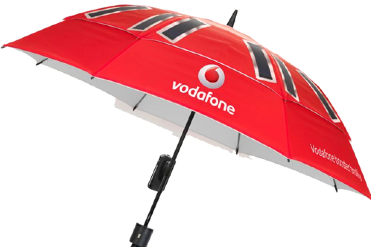 The Vodafone Booster Brolly uses solar panels to power your mobile phone and an antenna to boost its signal