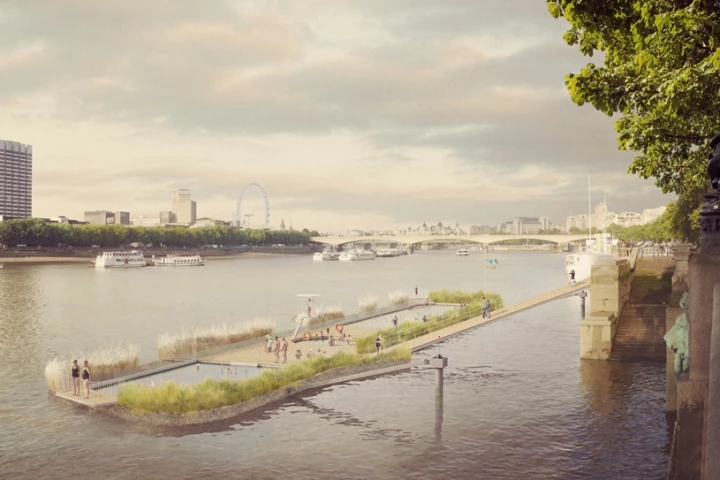 New designs have been released for swimming pools in the River Thames proposed by the Thames Baths Project