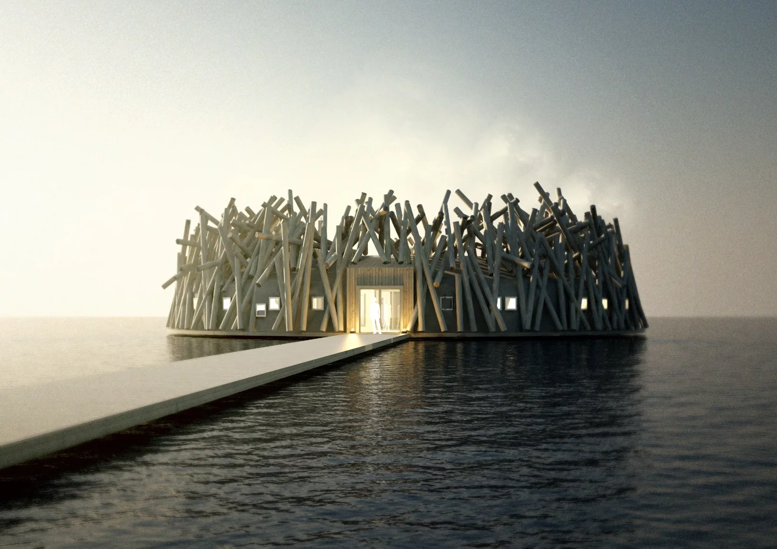 Because of the local climate, the Arctic Bath hotel will float freely on the surface in the summer, and then be frozen in place in the winter