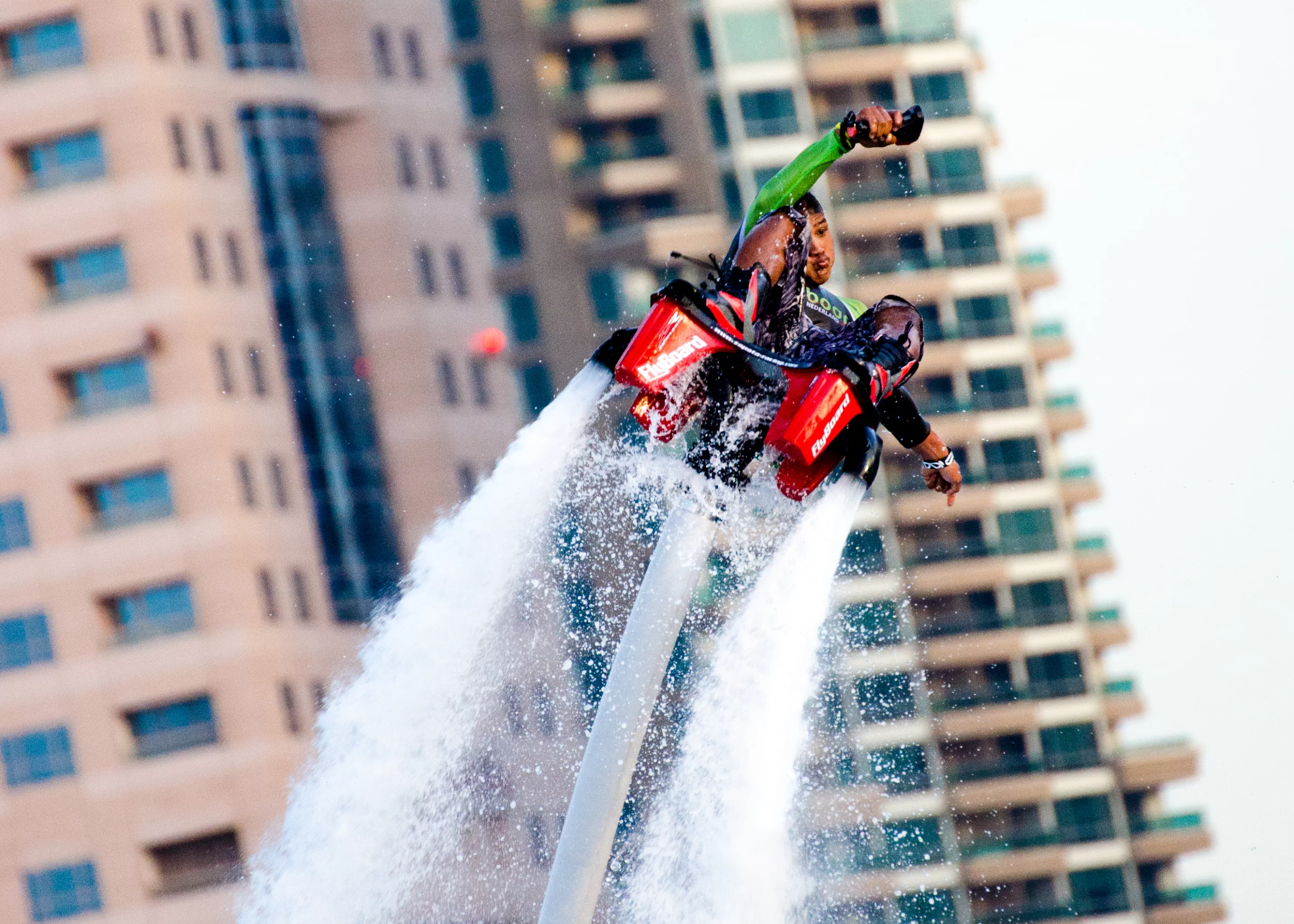 Thailand's Suksan Tongthai took the world title again at the 2014 Flyboard World Cup held in Dubai, December, 2014, backing up the 2013 title he won in Qatar (Photo: Liam McKenna)
