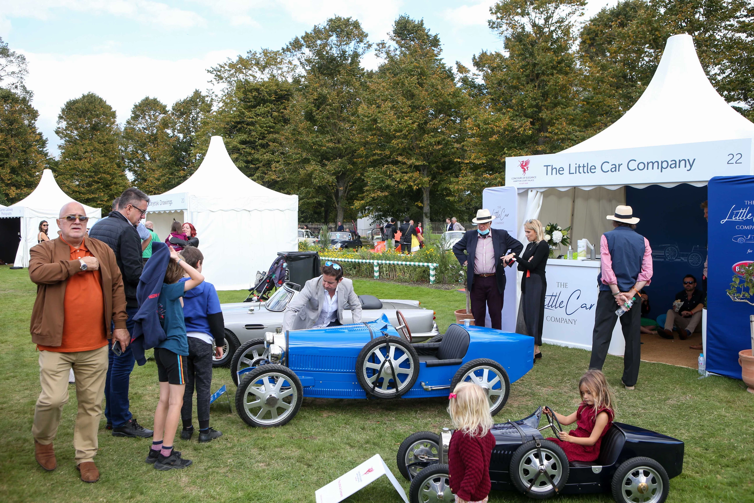 The Little Car Company display at Hampton Court Palace showed the Aston Martin DB5 Junior (at the rear), and a half-scale and a two-thirds scale Bugatti T35 Replica.