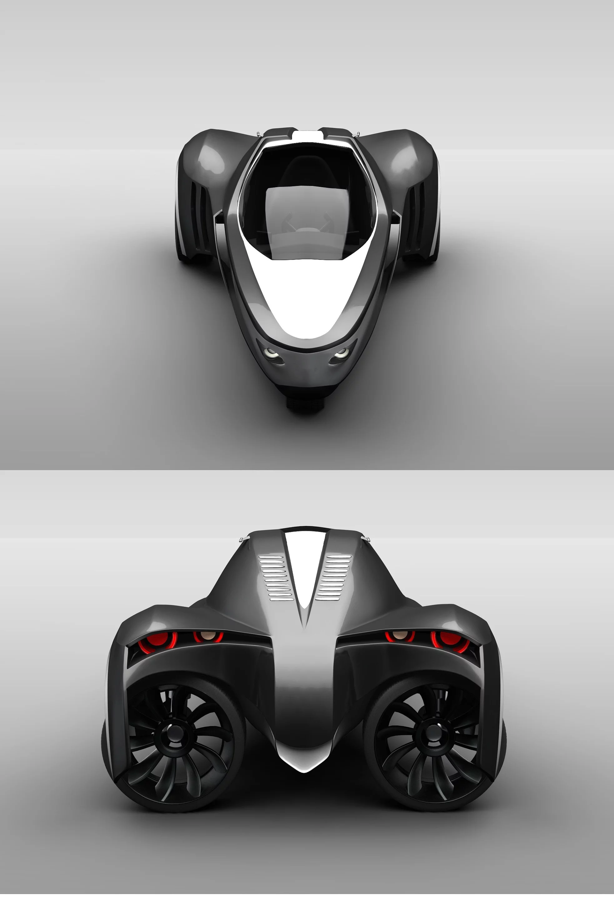 Each of the rear wheels is powered by its own electric motor and can be rotated 90 degrees to provide propulsion when on water