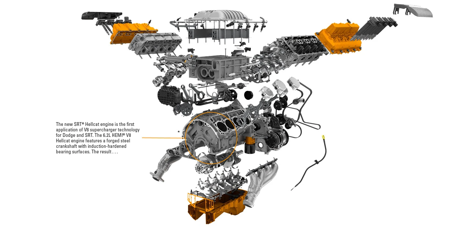 An exploded view of the engine