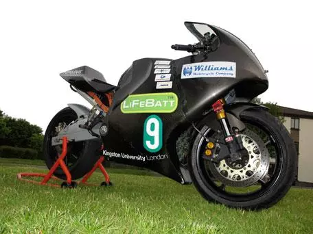 Kingston University presented their electric racing bike for the World's First Clean Emission Carbon Free Grand Prix