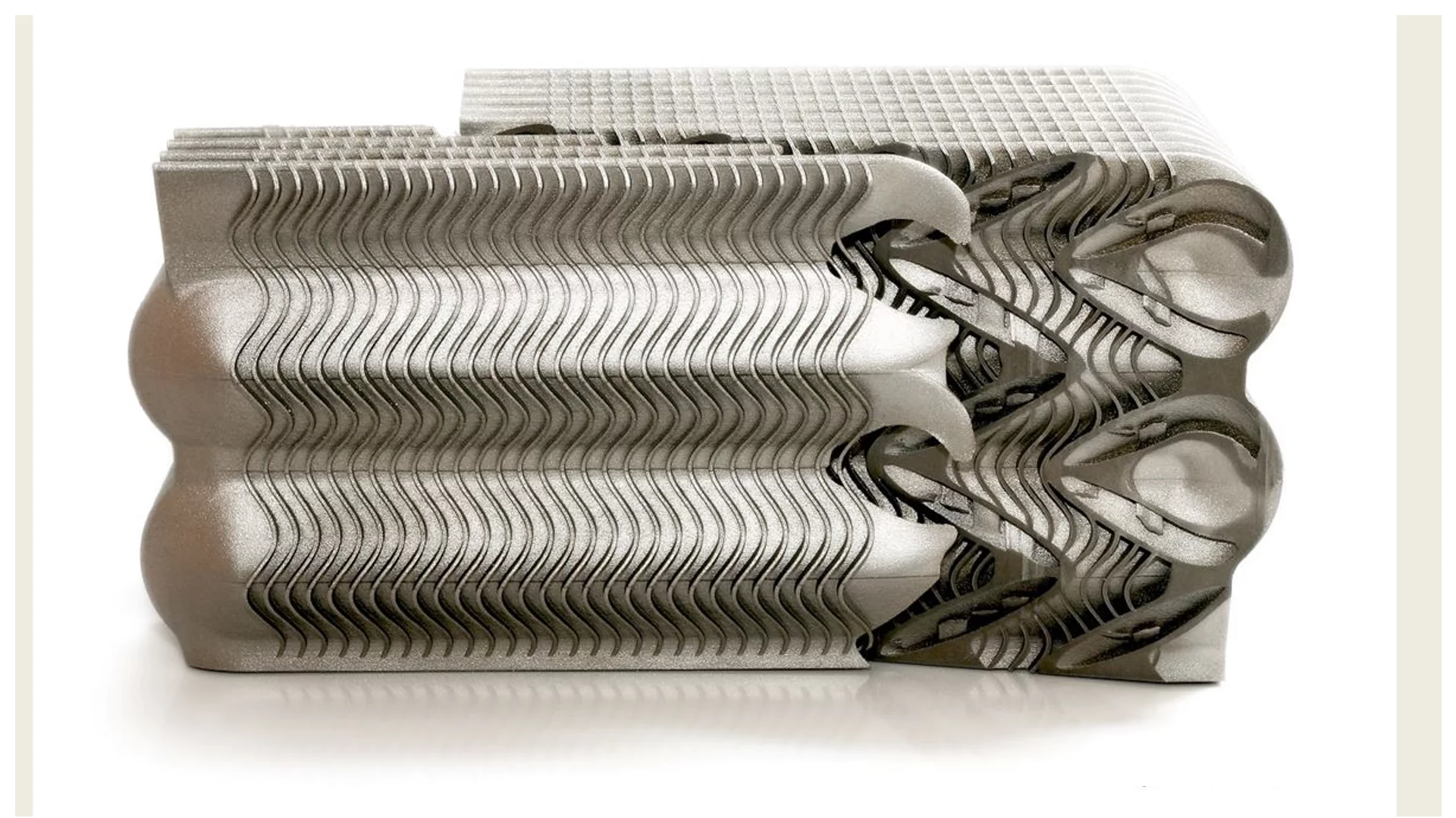 MEtal printed heat exchanger showing the extremely complex results you can often get from generative design