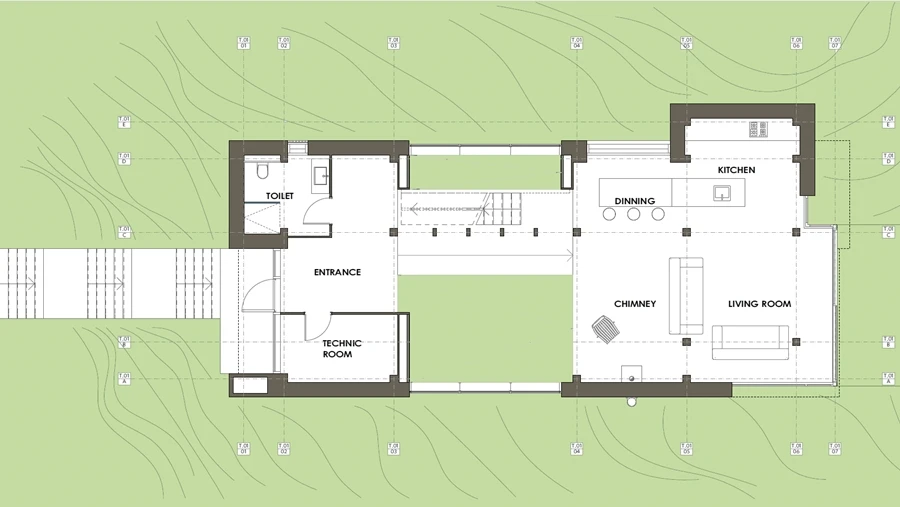 A plan of the ground floor in Passive House Che