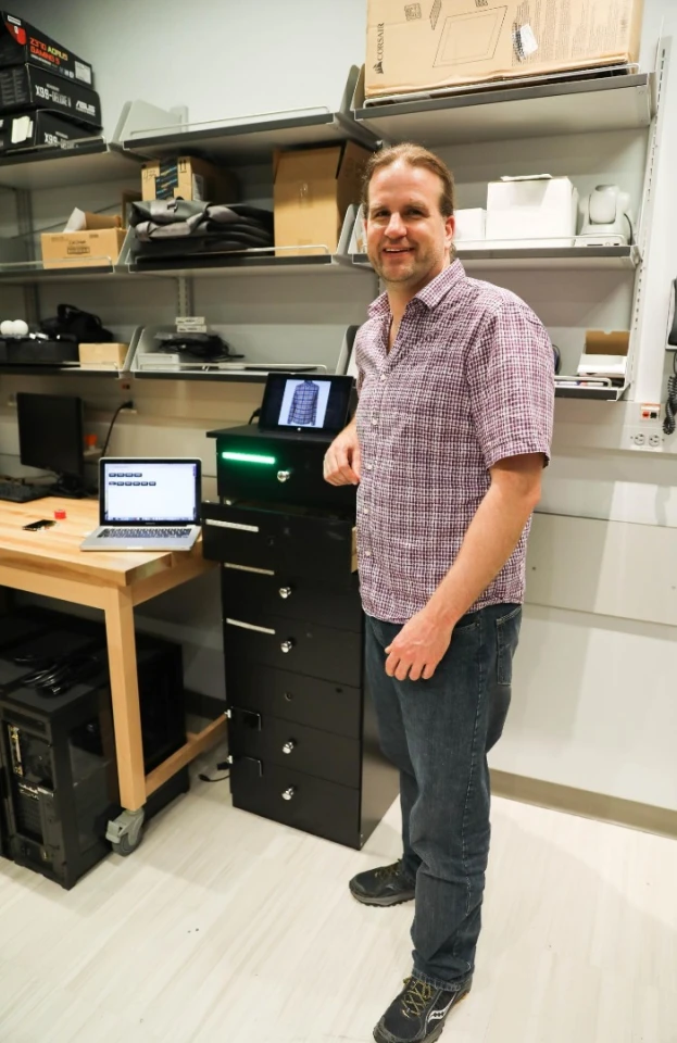 Dr. Winslow Burleson, with the prototype dresser