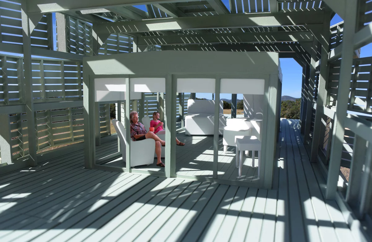 The dimensions of the wooden canopy structure would measure about 32 ft wide, 80 ft long, and 24 ft tall (9.7 x 24 x 7.3 m) when fully open