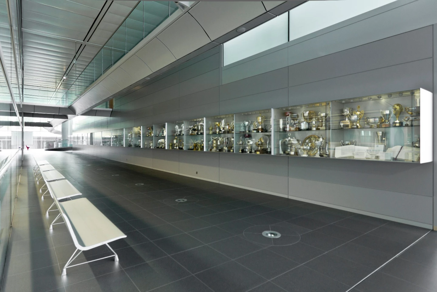 This wall of trophies includes driver wins as well as constructors' championships