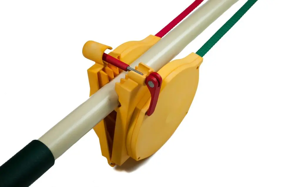The Boomerope's control lines clamp onto a user-supplied boom pole