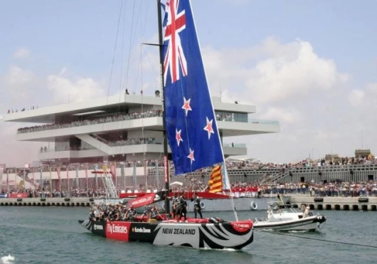 Emirates Team New Zealand leaves for the race.