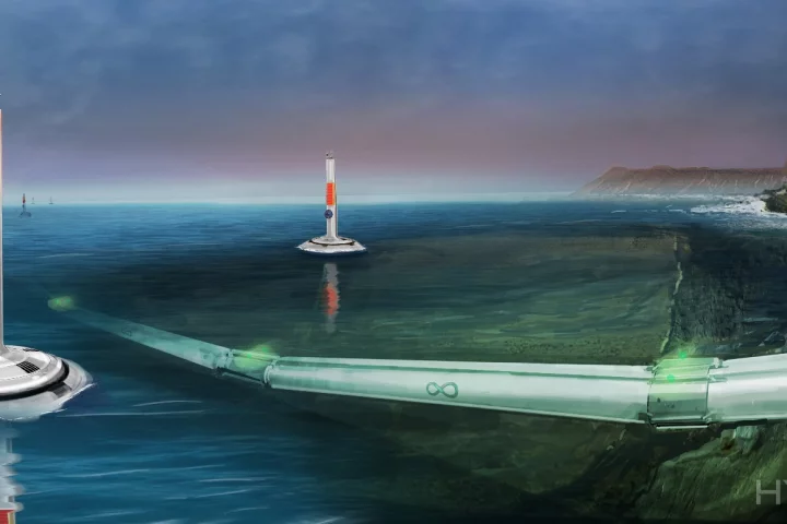 Artist's concept of Hyperloop going underwater