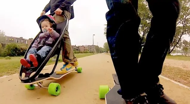The Longboard Stroller in action