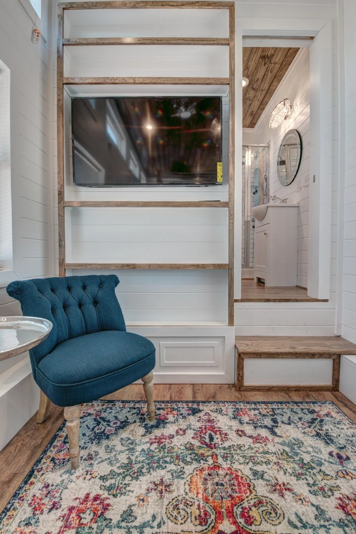 Living area inside the Journey tiny house, by Alabama Tiny Homes