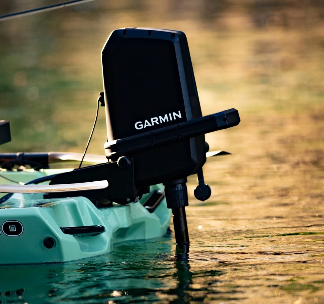 The Force Current motor mounts to the kayak's stern using the four-hole mounting system common across the industry