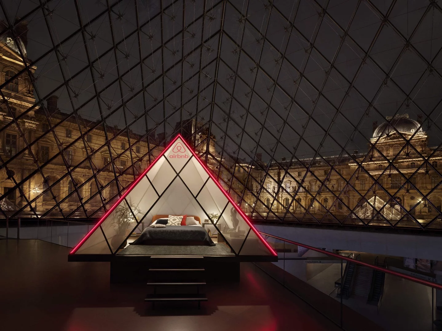 The winner of the competition and their guest will sleep in a pyramid-shaped bedroom installed within the Louvre's famous pyramid