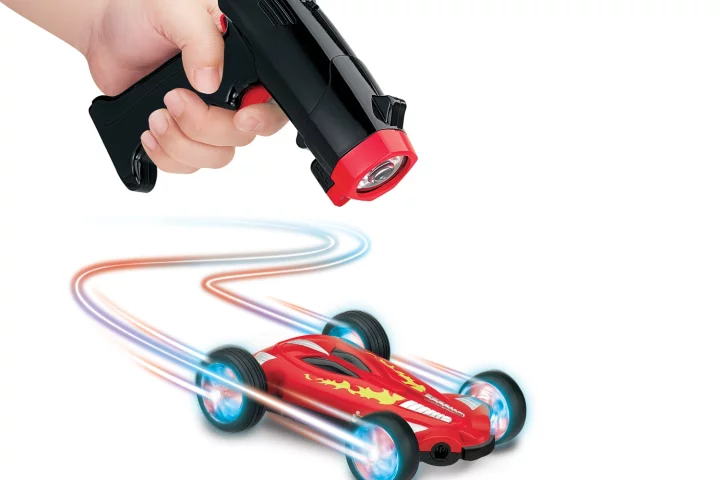 Lazer Stunt Chasers are remote-control cars that chase a user-aimed spot of laser light across the floor