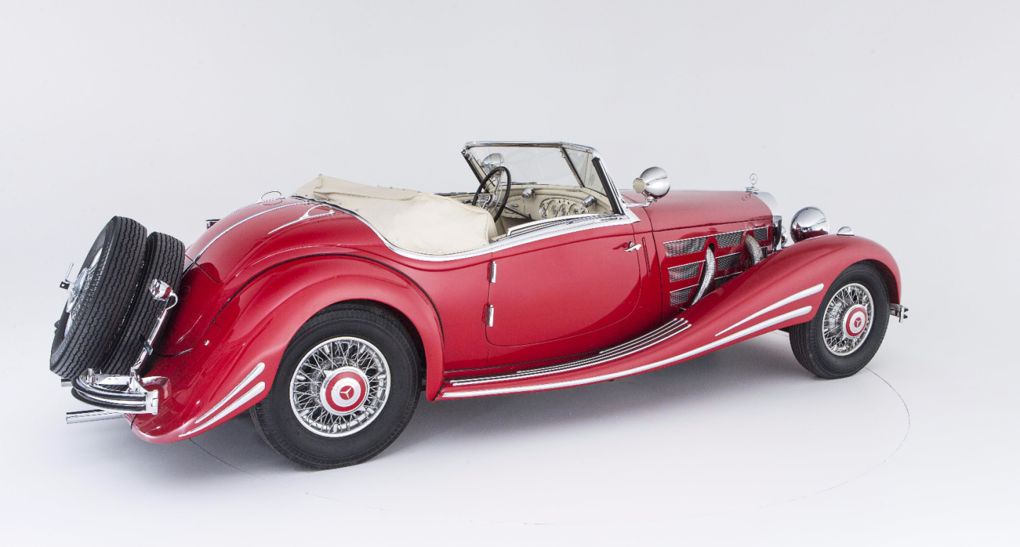 Yet another fantastic tale accompanies this car, with it being rediscovered in pieces in a barn in Poland, and eventually returned to its former glory. The car had been upgraded by the Mercedes-Benz factory to 540K spec prior to WW2 according to factory records, so it's a "real one" and to cap off the fairy tale, after it was restored, it was donated to Swedish Cancer and Alzheimer's Charities to provide funding for medical research.