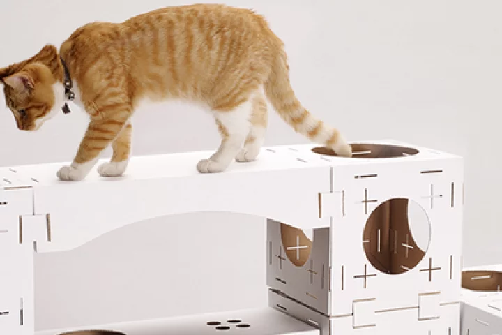 Blocks is a cardboard flatpack kit that assembles into modular feline playhouses