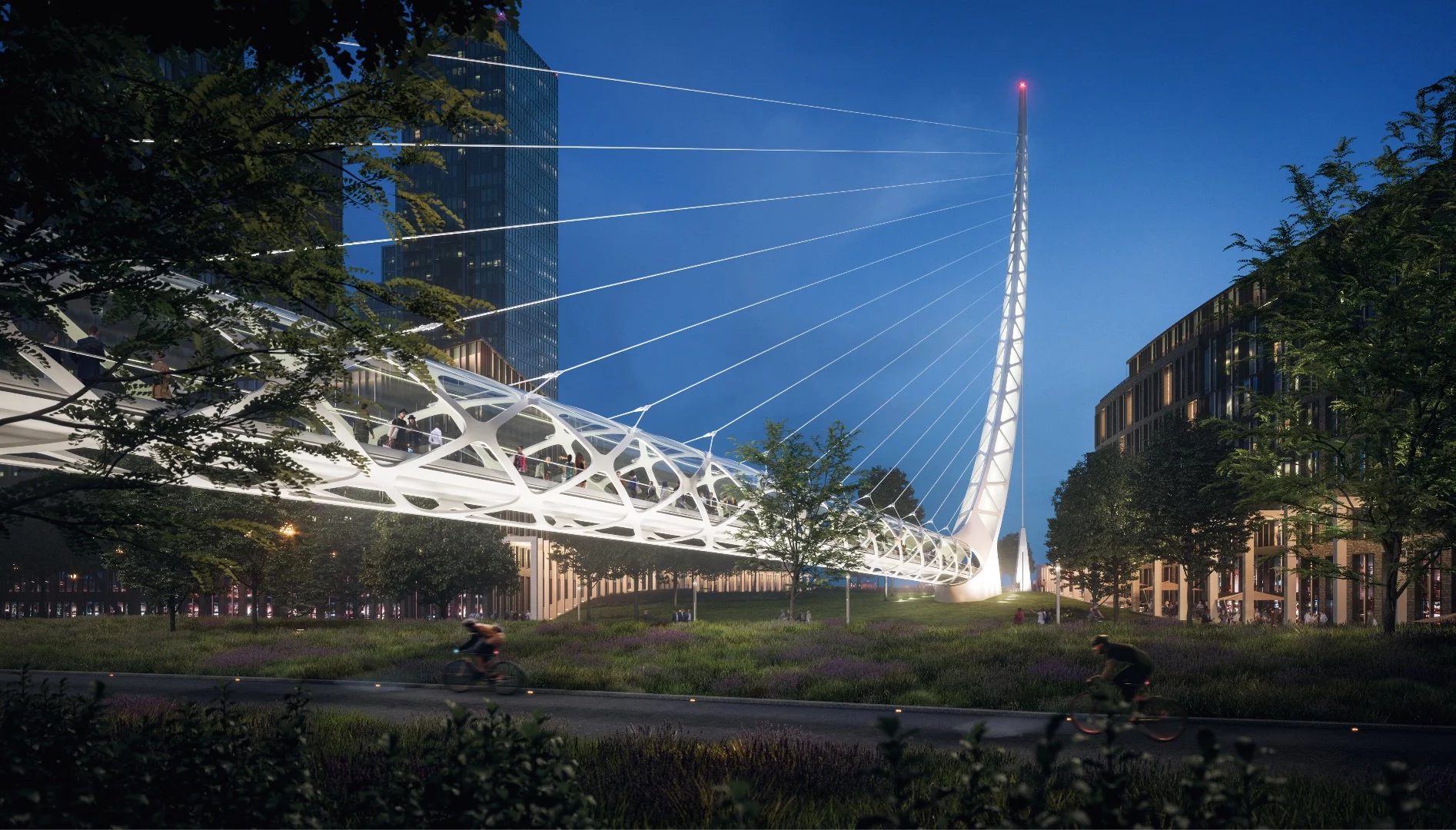 Peninsula Place will be connected to the Thames by a land bridge that bears Calatrava's design language