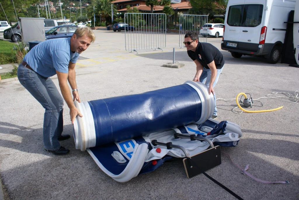 The Ferryboat as it looks before being unrolled and inflated