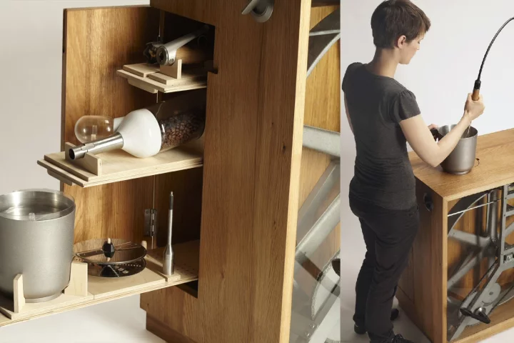 Christoph Thetard has developed a mechanical flywheel drive to power a set of kitchen appliances