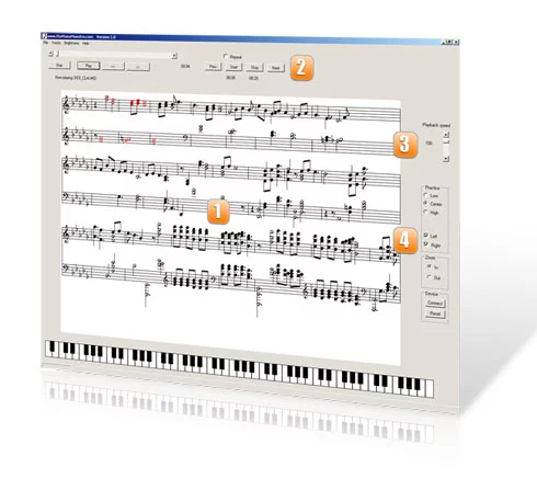 The PianoMaestro software reads MIDI files and converts them to onscreen music notation