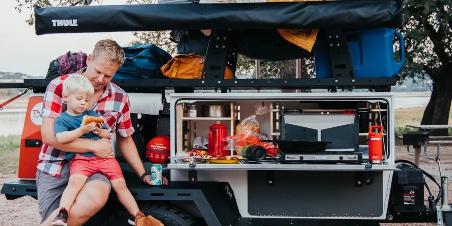 The Taxa Woolly Bear comes with a functional kitchen pantry and step-on fenders