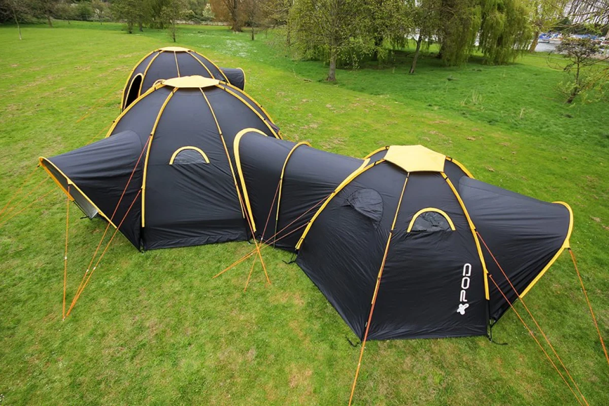 POD Tents secure together to create a sort of camping compound