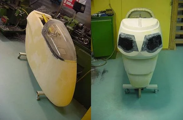 Left: smoothed down foam frame, Right: the rear of the mould showing where the rear lighting would be placed