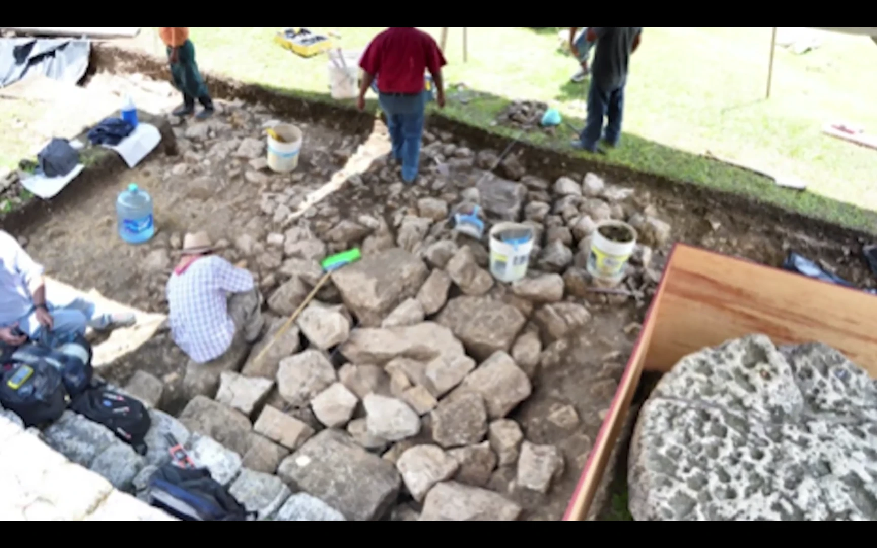 The team uncovered stone tunnels measuring around two feet wide and tall