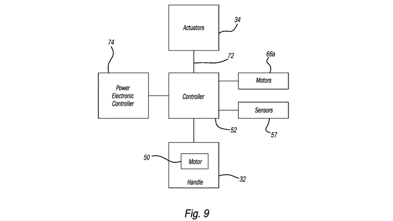 The patent application states that this function "manages the flow of electrical energy delivered by the battery pack, controlling the speed of the motors and the torque each motor produces"