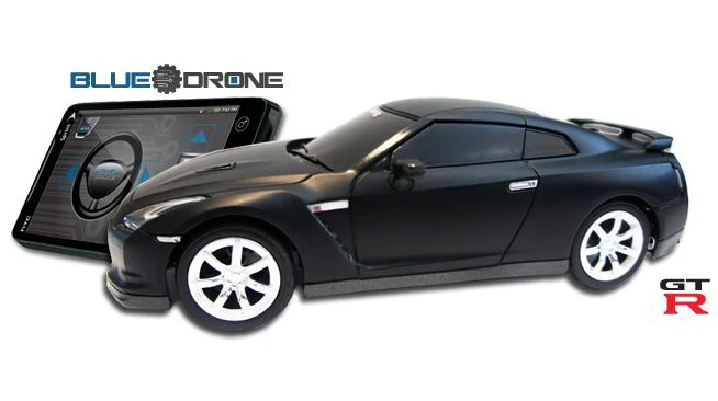 BlueDrone is an RC Nissan GT-R model controlled by an Android-based device via Bluetooth connectivity