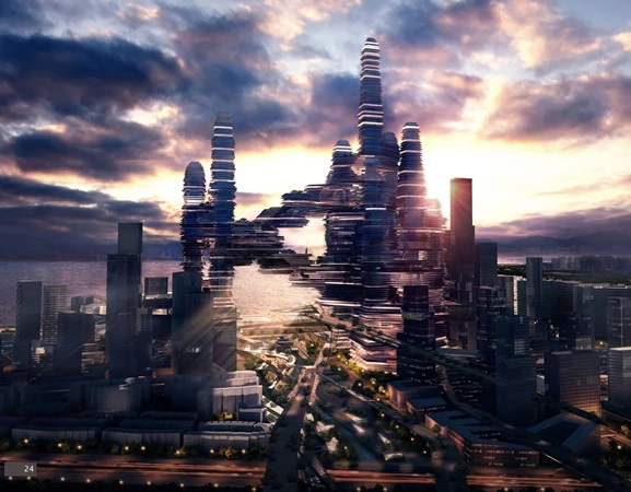 Cloud Citizen is an conceptual interconnected complex of three towers