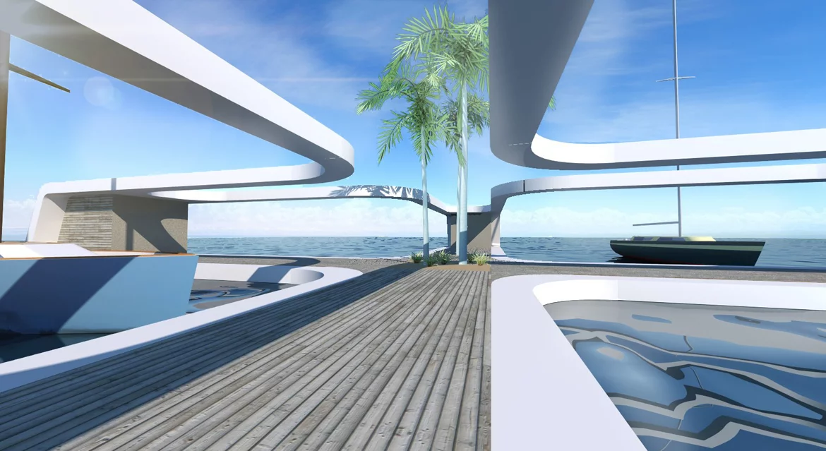 The Floating Hub concept is essentially a stylish mobile dock for super expensive yachts