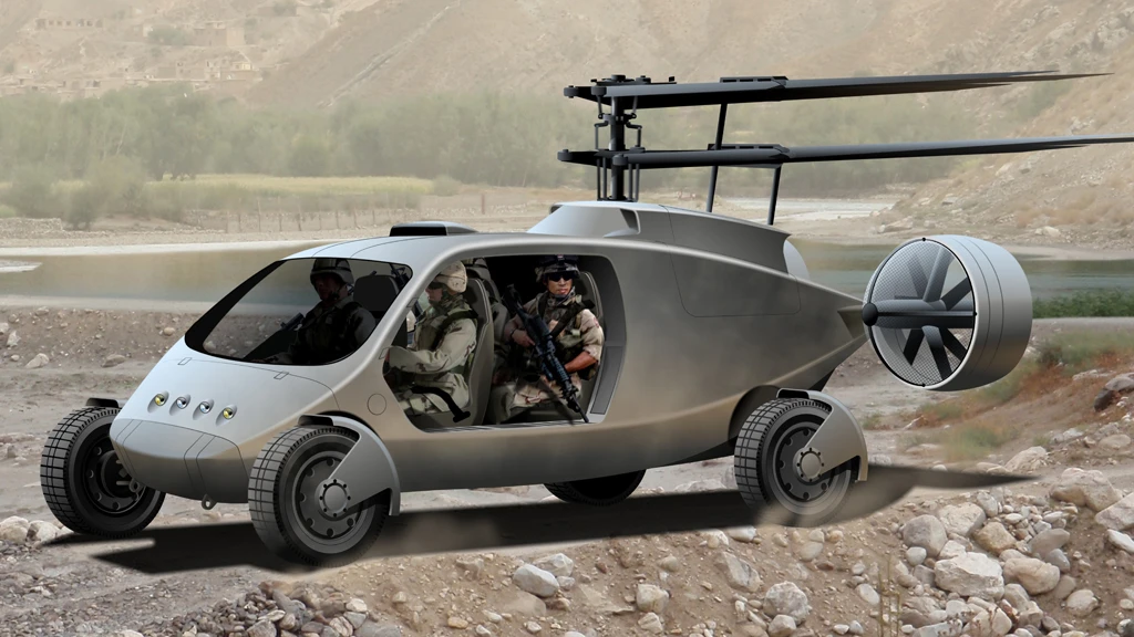 The AVX TX fly-drive vehicle can reach speeds of 80mph on land