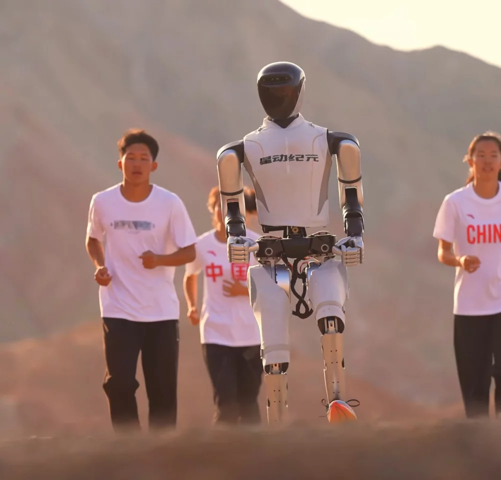 Marathon man: The sneaker-wearing Star1 humanoid jogging with humans in the Gobi