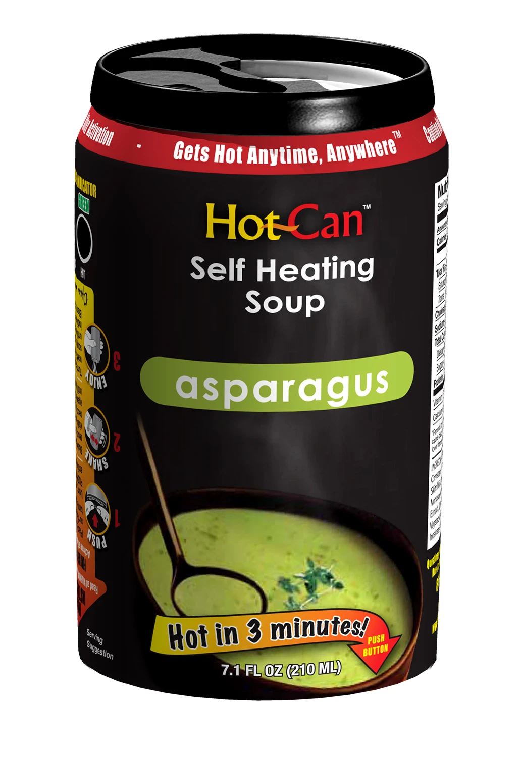 Using an exothermic reaction, Hot Can heats up the liquid stored inside