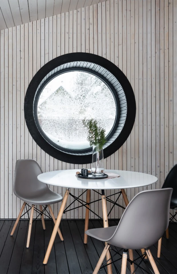 The Flexse prototype tiny cabin is currently built as a Scandinavian grill house