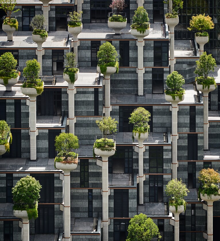 1000 Trees features hundreds of structural columns that also serve as planters