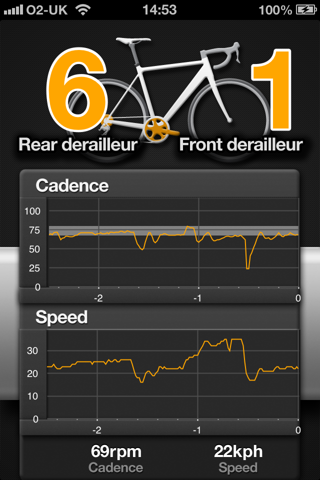 A screen shot of the gear-changing iOS app
