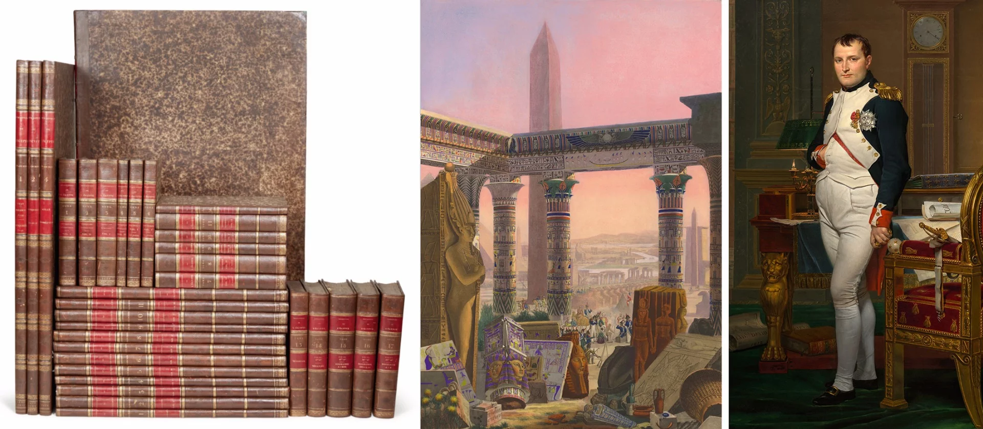 The Description de l'Égypte was the largest printed work ever produced, being a series of publications begun in 1809 and continuing until 1830, offering a comprehensive scientific description of ancient and modern Egypt. The world record price for a set is $2,882,500 being achieved by Christie's (New York) in April, 2012 (see also The most valuable scientific documents of all-time #10-1). This set was sold for $398,410 (£320,750) by Sothebys on November 15, 2016